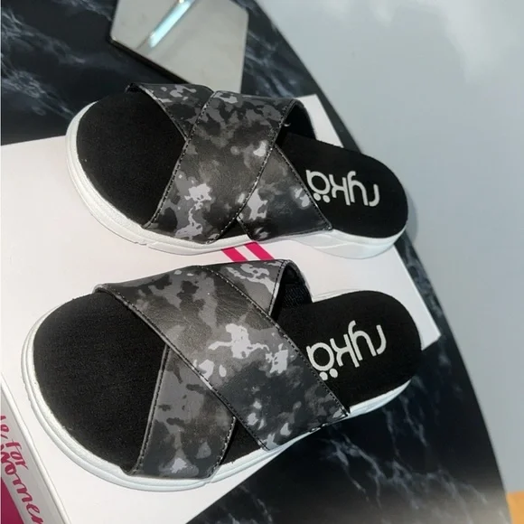 Ryka Women’s Malin Flat Slip On Slide Sandals Size 6 Black Multi -AUTHENTIC NEW - Picture 7 of 10